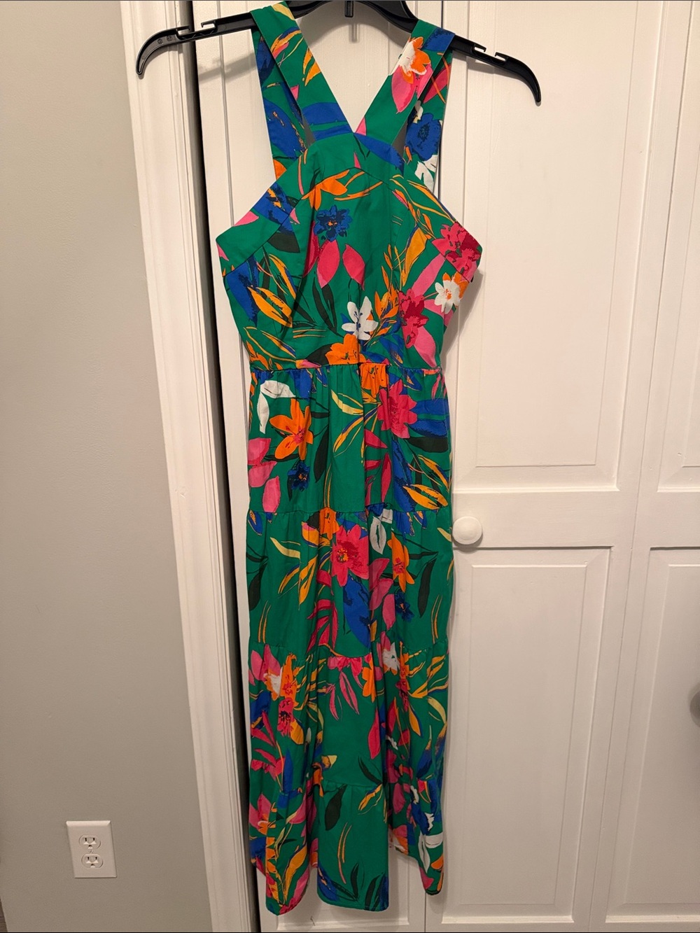 J crew Tiered Midi dress green floral size 0
